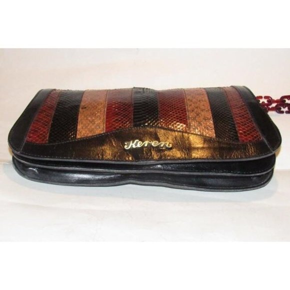 Keren Snakeskin Patchwork Saddle Bag w Lucite Chain Strap - Picture 10 of 10